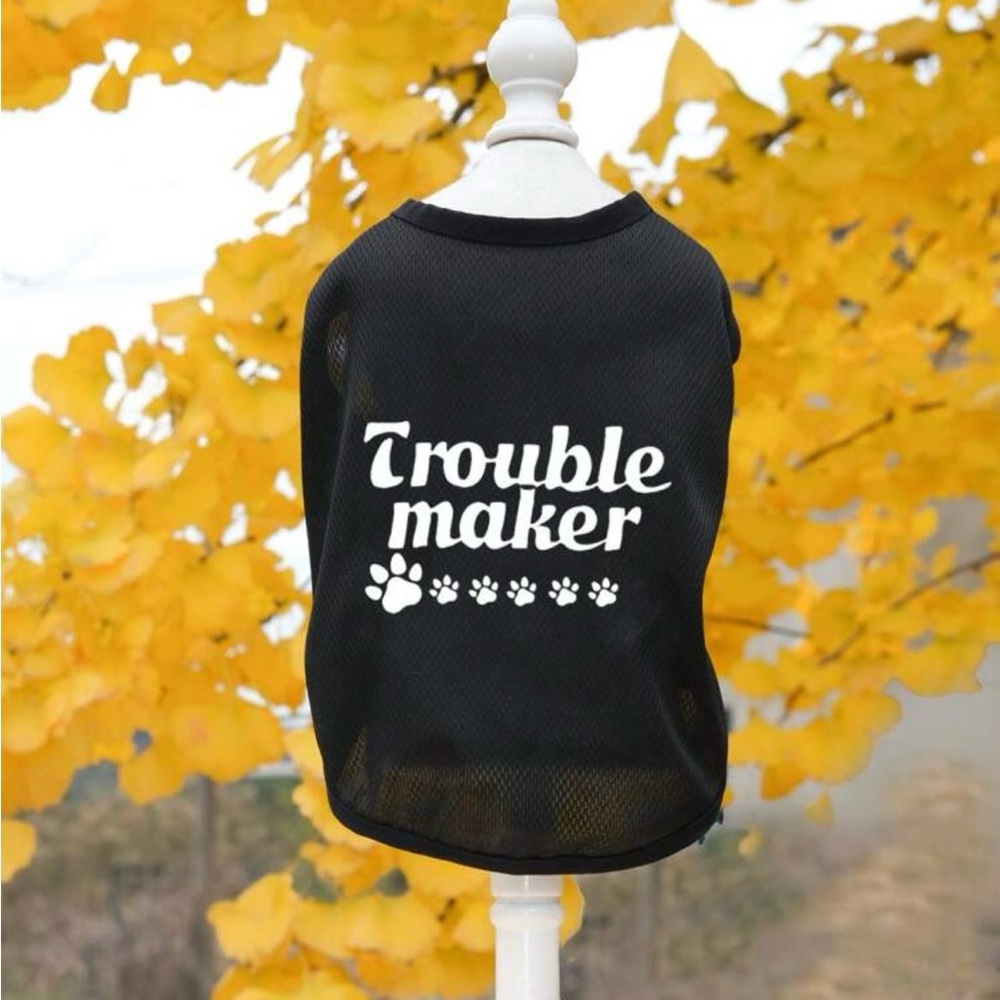 Cat or dog sleeveless, breathable vest size Large Printed on it " Trouble maker" - Picture 2 of 5